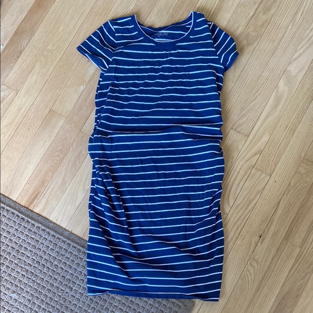 A glo maternity cotton spandex dress blue and white stripe size small